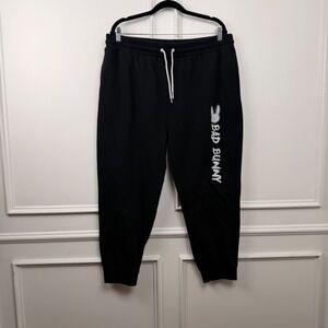 Bad Bunny Mens Black Graphic Jogger Sweatpants Fleece Lined 2XL P7978XL
